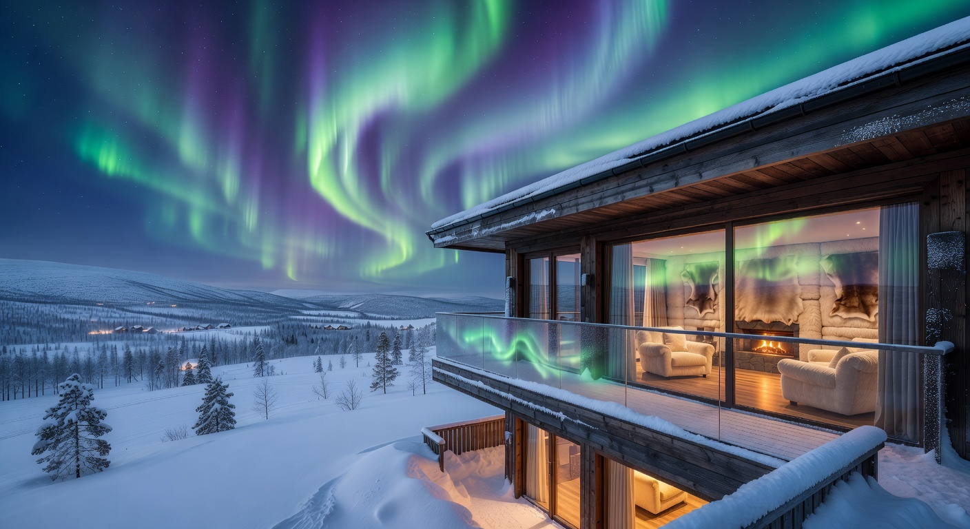 Arctic Aurora Grand Hotel suite with panoramic balcony in Lapland