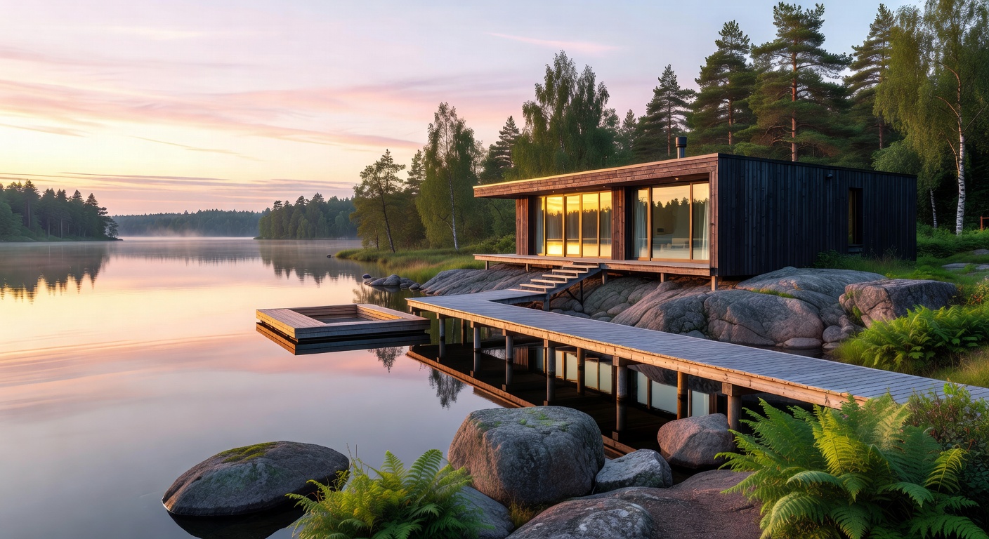 Lake Serenity Retreat Finland lodge with forest and water balcony views